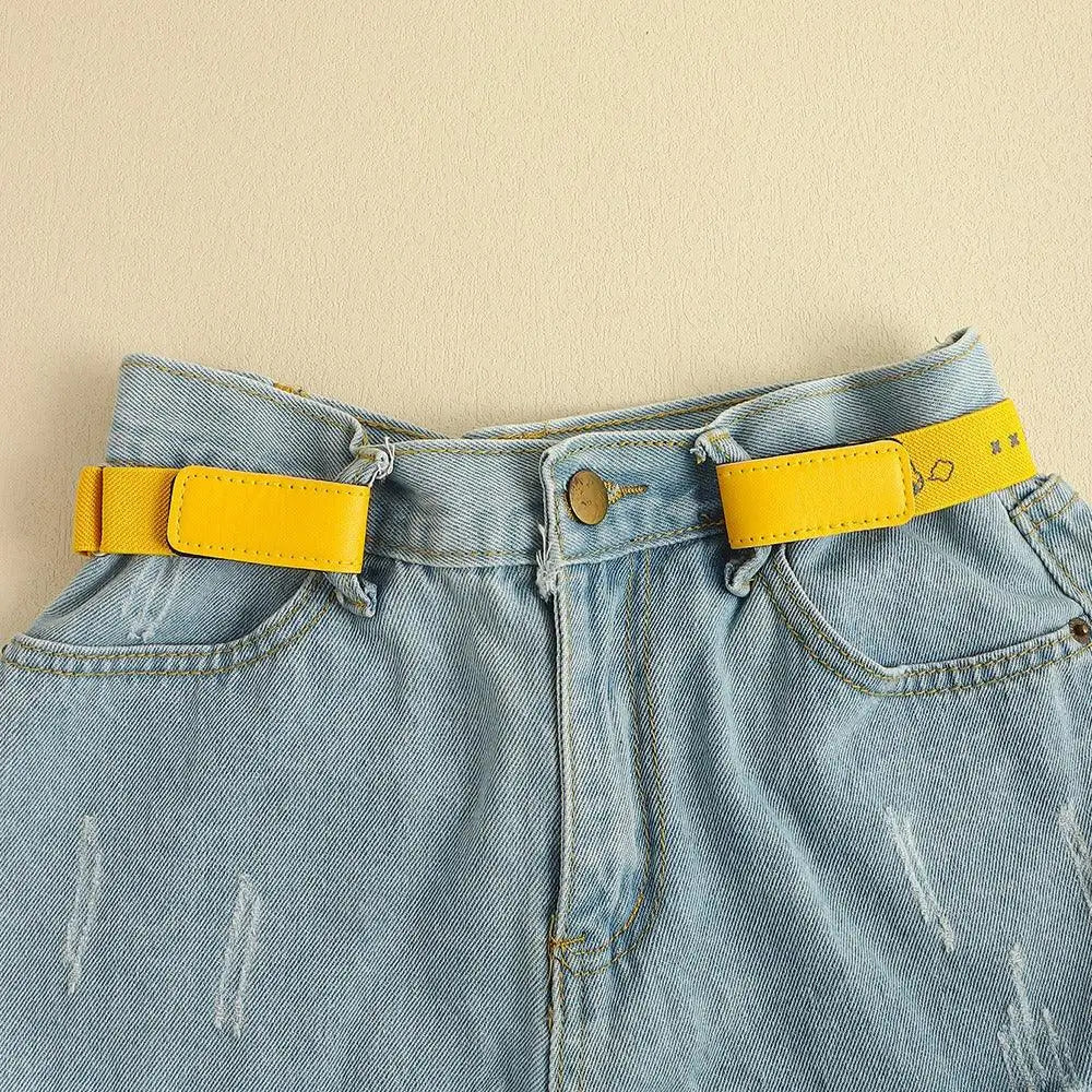 Light Blue Denim Shorts with Pink Belt Loops and Erwin Buckle-Free Belt