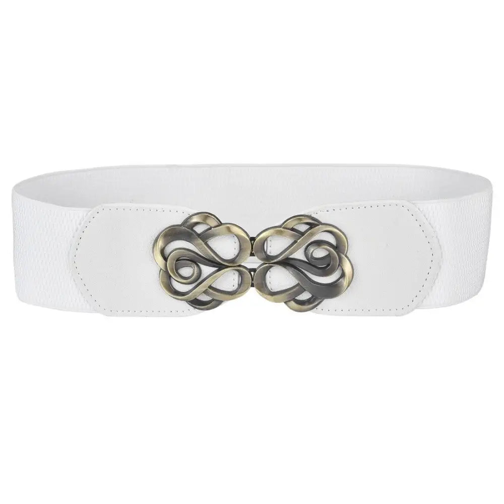 White elastic belt with ornate metal clasp from Natasja Elastic Belt Collection