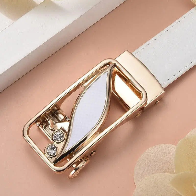 White leather belt with a gold buckle from Decorative Red Leather Belts collection