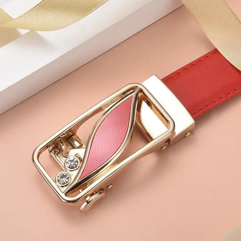 Red leather belt with gold buckle featured in Decorative Red Leather Belts with Gold Buckles product photo