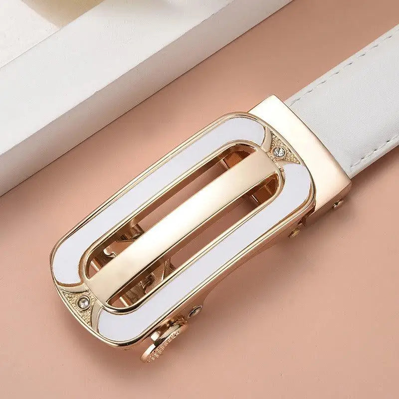 White leather belt with gold and white buckle from Decorative Red Leather Belts collection