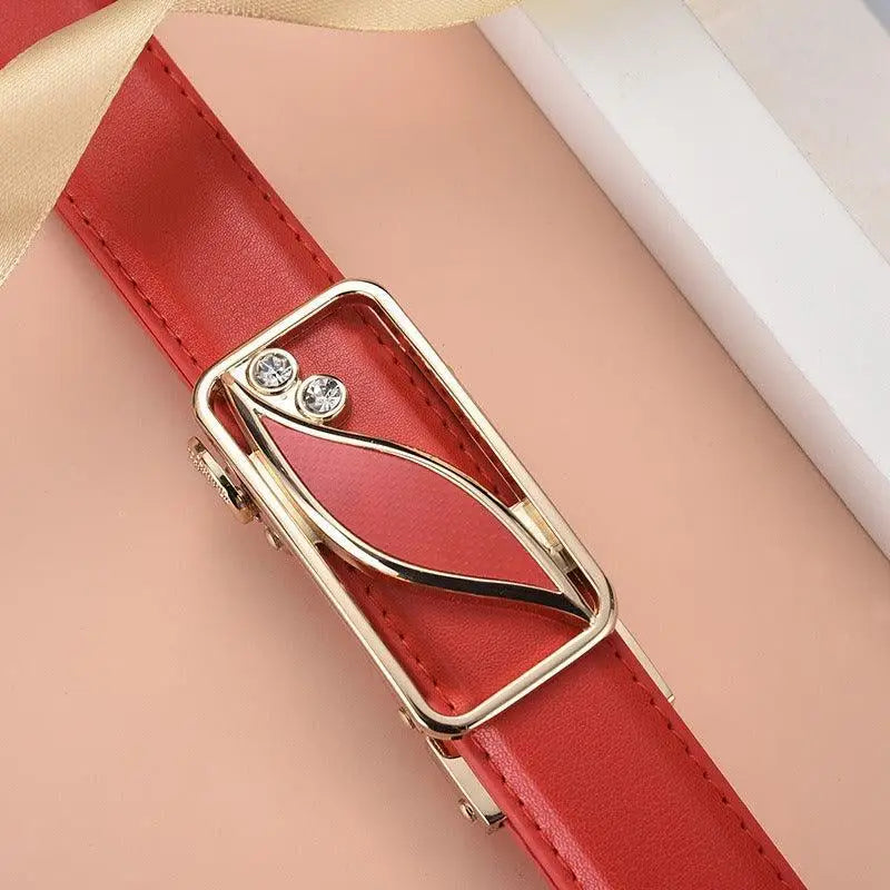 Red leather belt with a decorative gold buckle from the Decorative Red Leather Belts with Gold Buckles collection