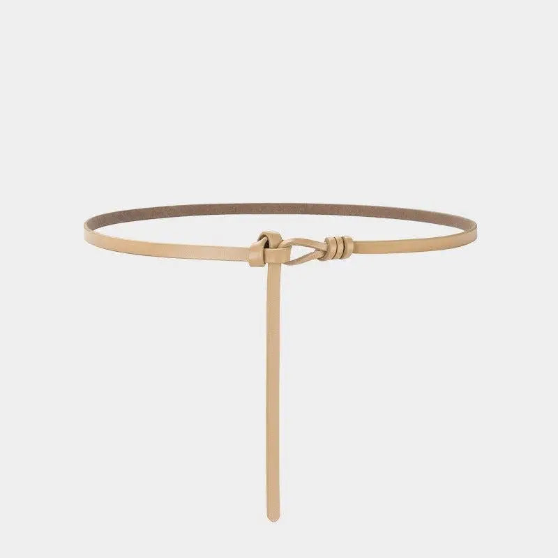 Thin beige leather belt showcasing aesthetic appeal in a stylish leather tie belt collection