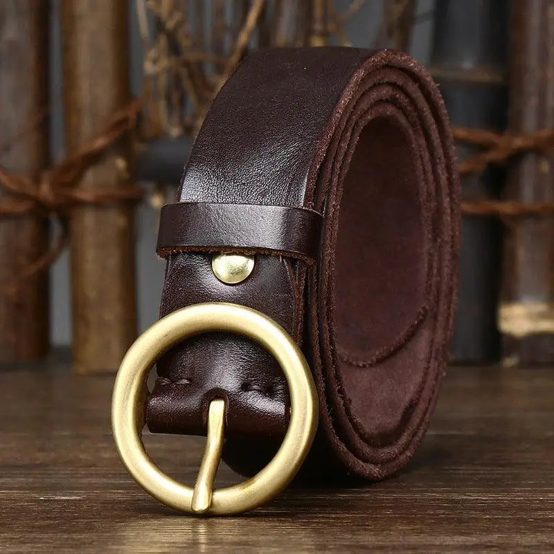 Brown leather belt with brass buckle from Leather Belts with Brass and Gold Buckles collection