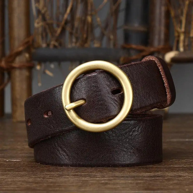 Brown leather belt with brass buckle from Leather Belts with Brass and Gold Buckles collection