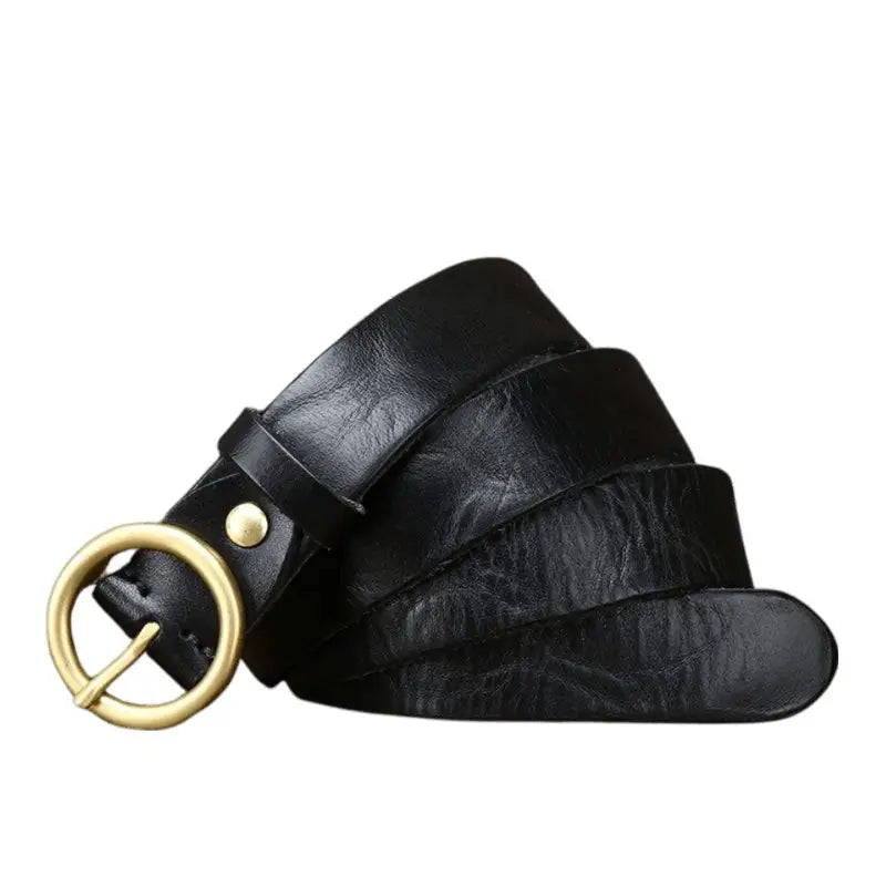 Black leather belt with a gold buckle from Leather Belts with Brass and Gold Buckles collection