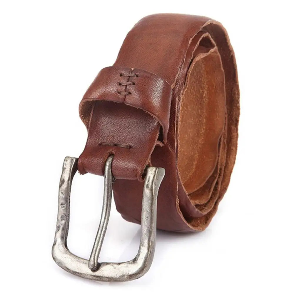Brown leather belt with silver buckle for elegant style and versatile wear