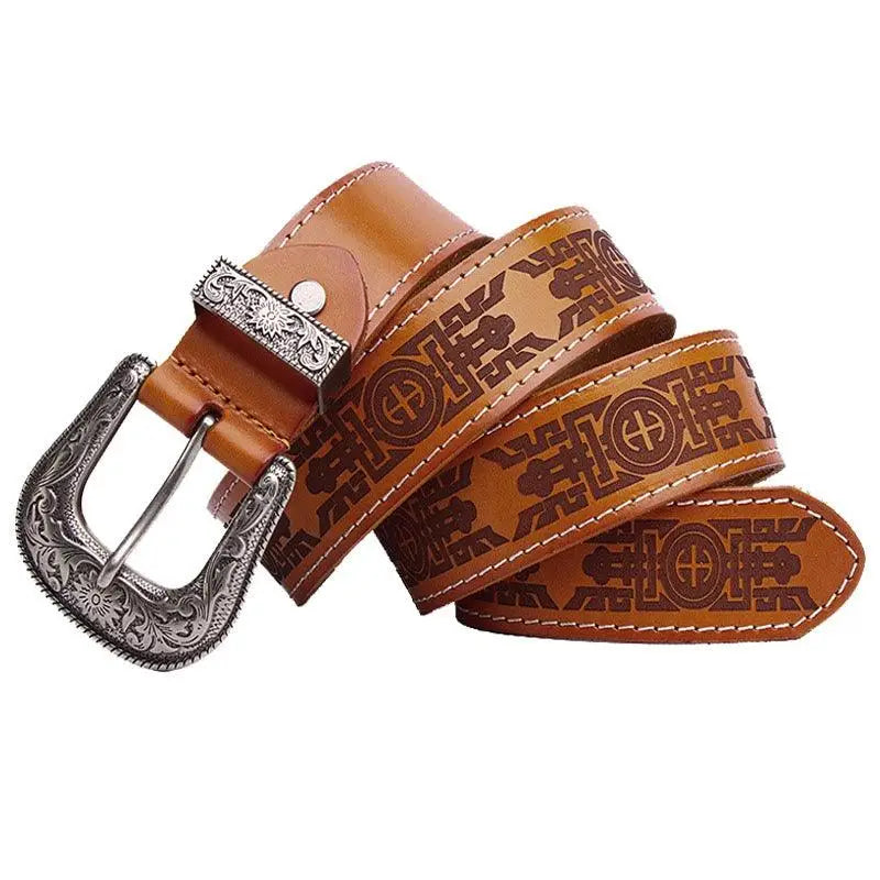 Western leather belt with silver buckle for timeless Western leather style