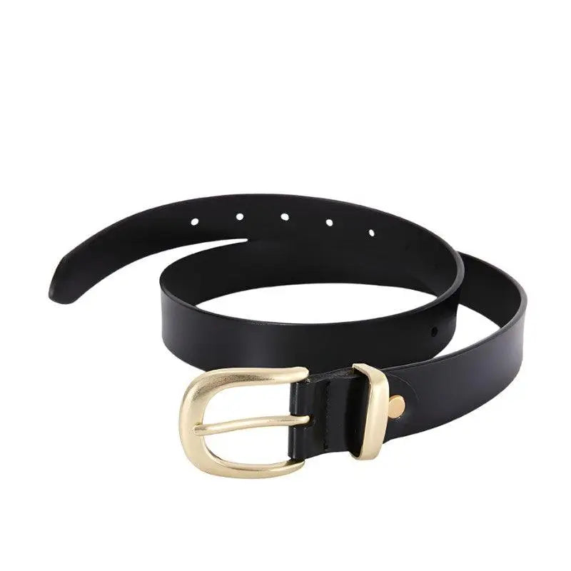 Black leather belt with a stylish golden buckle from Distressed Blue Jeans collection