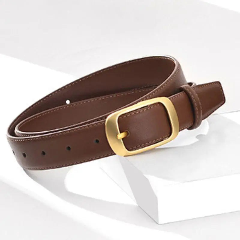Elegant leather belt for women with gold buckle, stylish accessories for formal wear