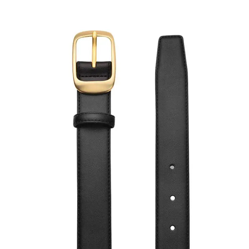 Elegant leather belt for women featuring a stylish gold buckle accessory