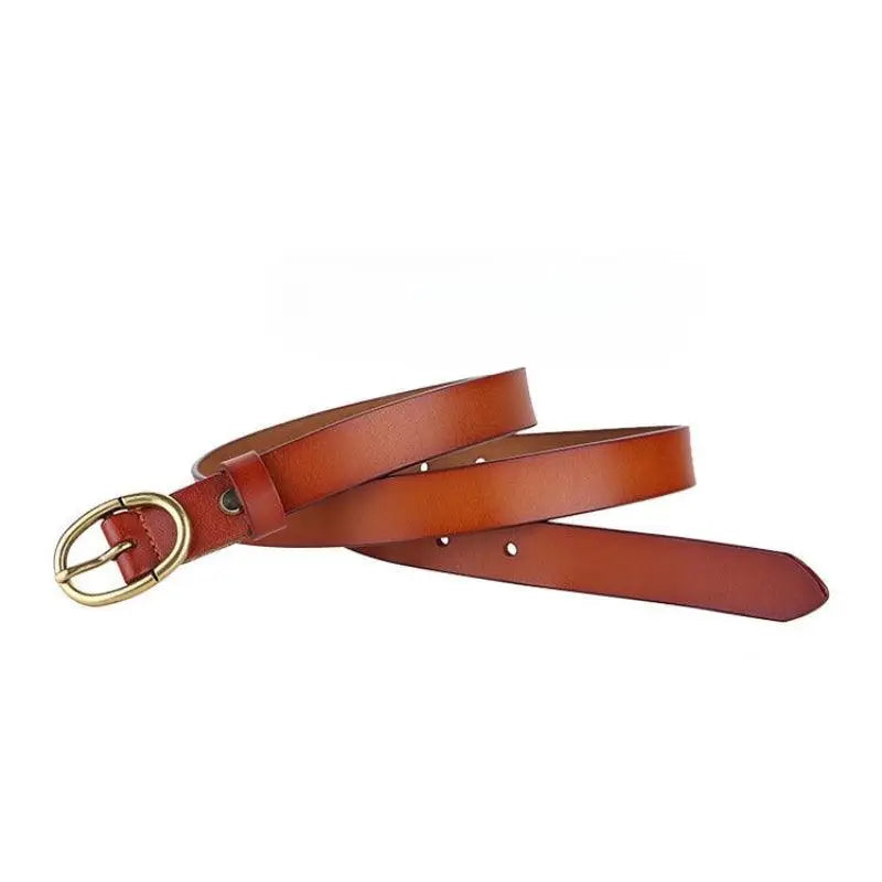 Brown leather belt with a gold buckle from Elegant Dresses and Belts in Brown tones