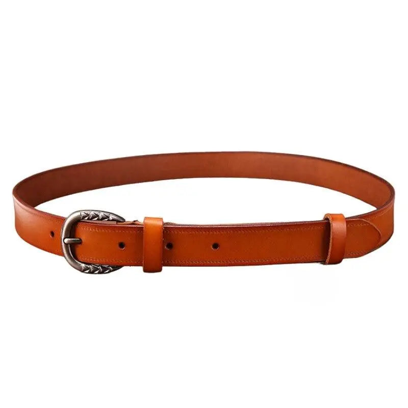 Gaby Belt in Brown Leather with Ornate Silver Buckle for Elegant Style