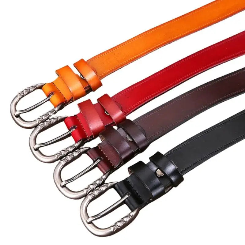 Gaby Belt in Brown Leather with Ornate Decorative Buckle and assorted leather belts