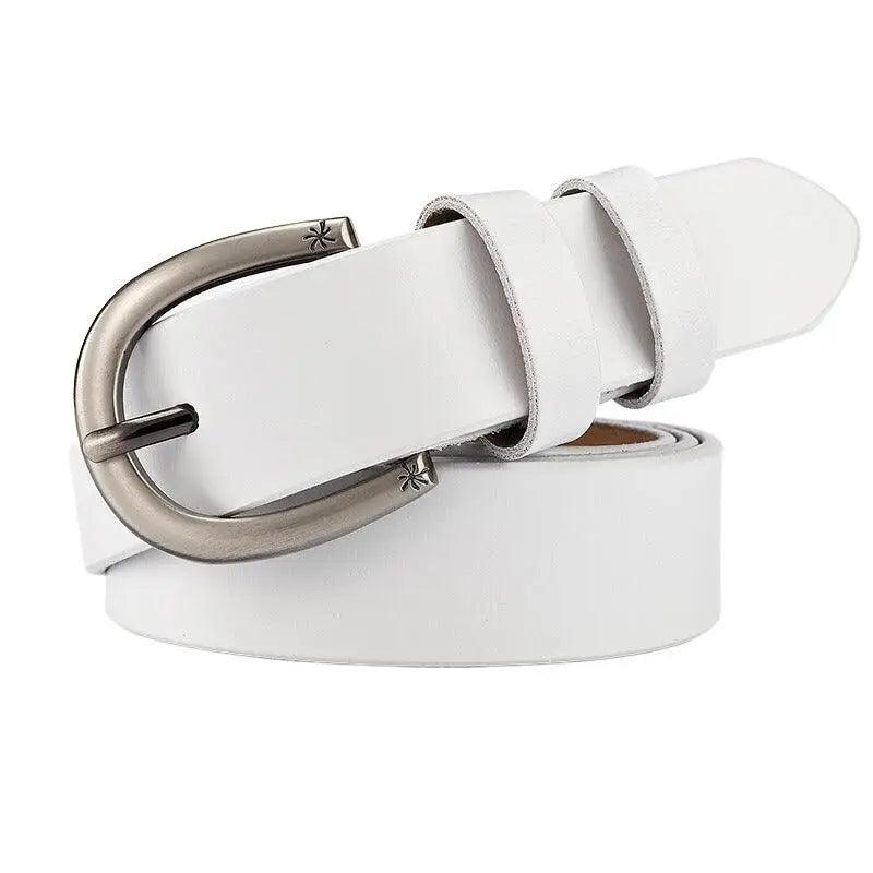 White leather belt with a silver buckle from Assorted Brown Leather Belts collection