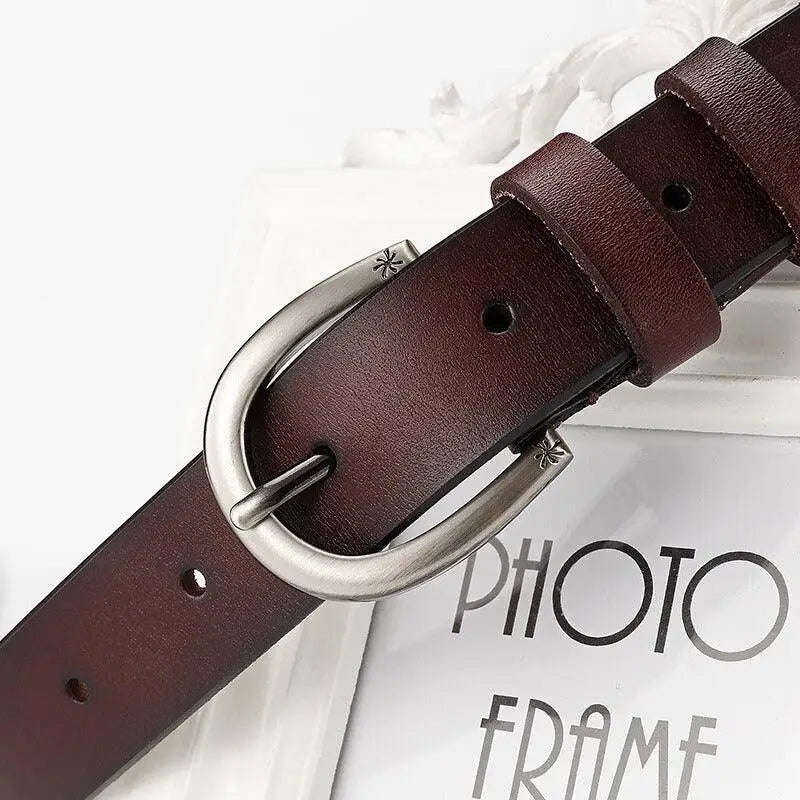 Assorted Brown Leather Belts with Silver Buckles displayed in a product image