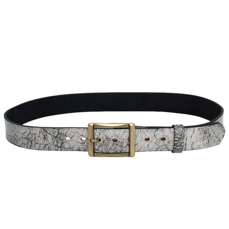 Silver and black leather belt with a gold buckle from Assorted Leather Belts collection