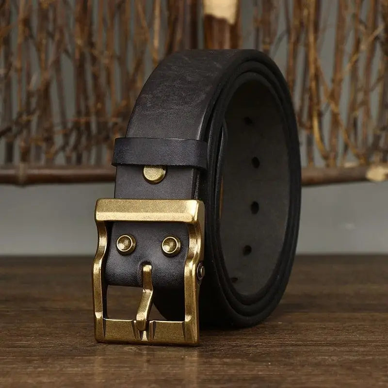 Black grain leather belt with brass buckle from Assorted Grain Leather Belts collection