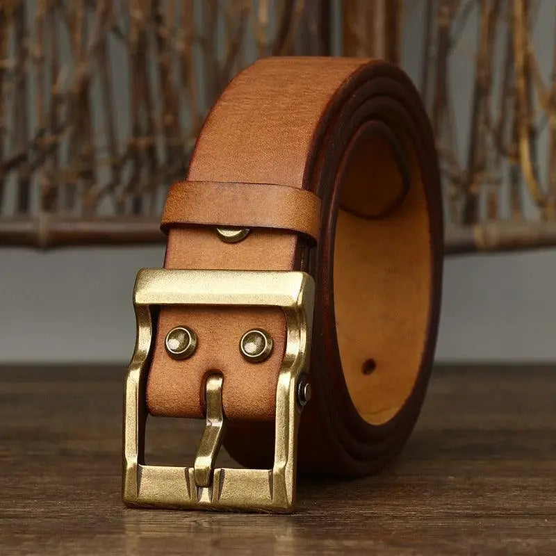 Brown grain leather belt with brass buckle from Assorted Grain Leather Belts Collection