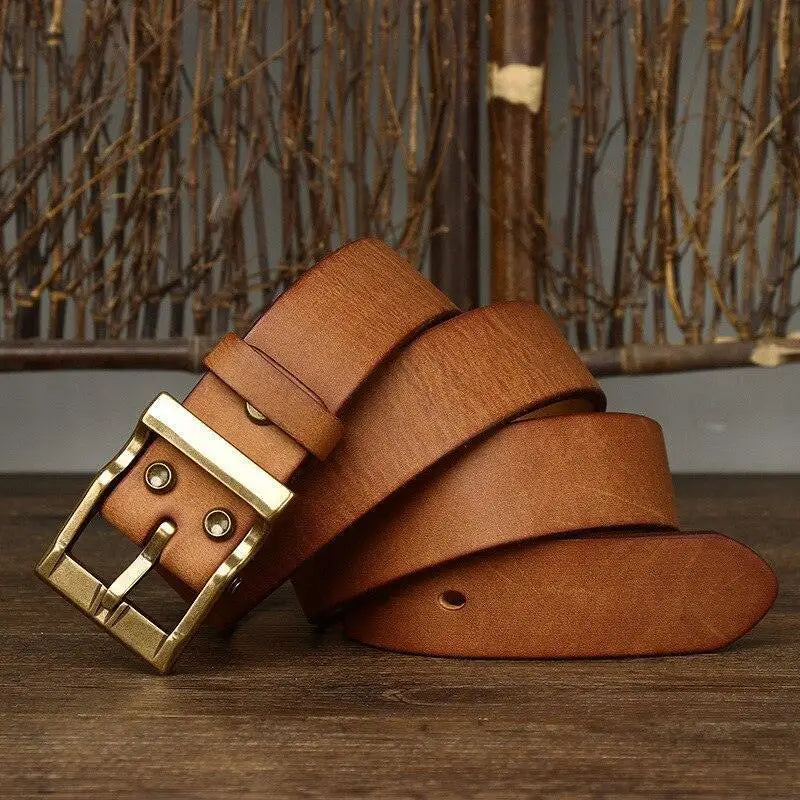 Brown grain leather belt with brass buckle from Assorted Grain Leather Belts collection