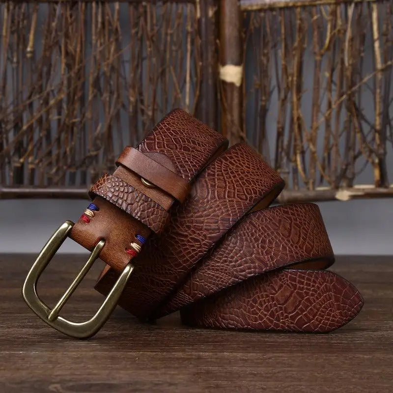 Brown leather belt with gold buckle from Assorted Leather Belts collection featuring ceinture en cuir