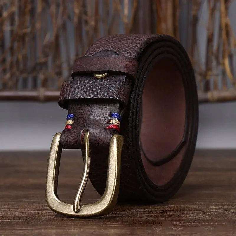 Brown leather belt with brass buckle from Assorted Leather Belts collection, ceinture en cuir