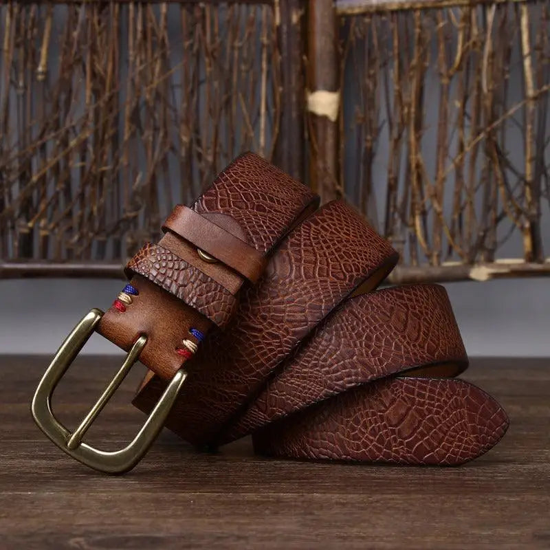 Brown leather belt with gold buckle from Assorted Leather Belts collection, ceinture en cuir