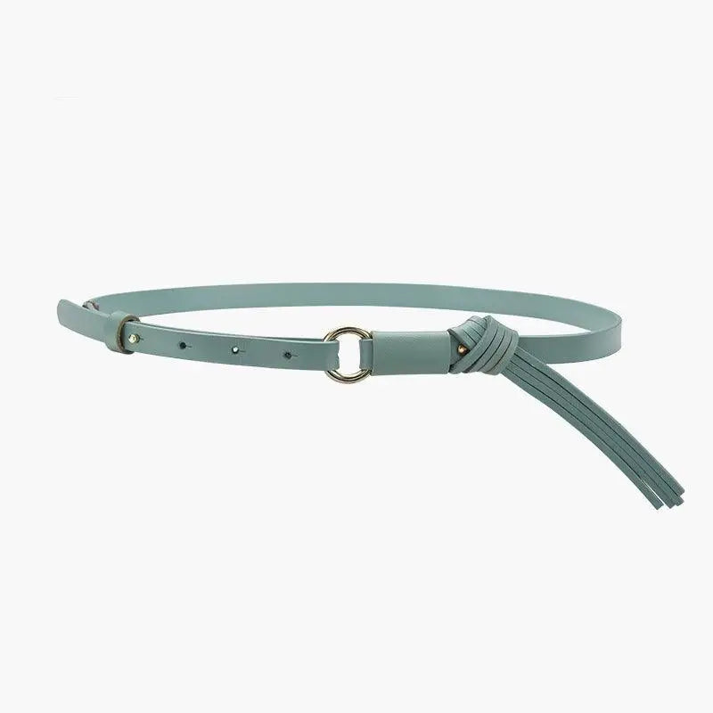 Light blue Vagi Leather Belt with knot and tassel from the Vagi Leather Belt Collection