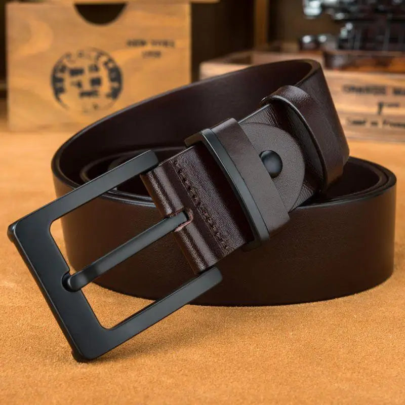 Leather belt with a black matte buckle for elegant style and sophistication