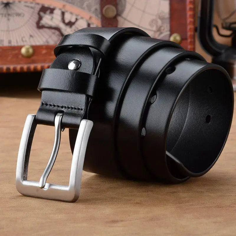 Rolled black cuir plein pour homme modèle Orenzio avec boucle argentée, ceinture en cuir plein fleur