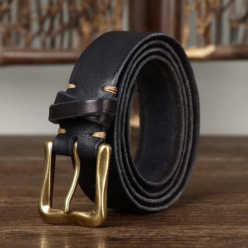 Black leather belt with brass buckle for the Red Leather Belt with Brass Buckle product display