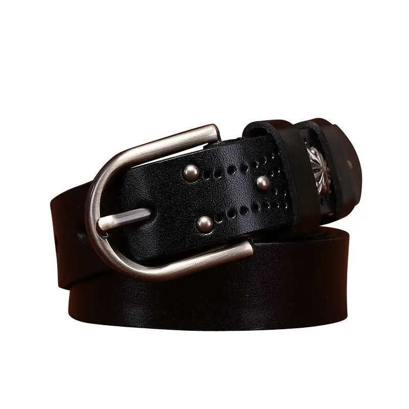 Black leather belt with silver buckle from Colorful Leather Belts with Decorative Buckles for Stylish Accessories