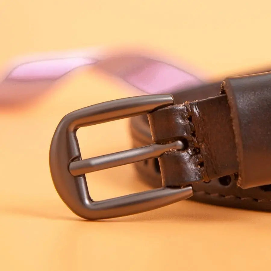 Anei Leather Belt with Metal Buckle and Knot Design featuring brown leather material