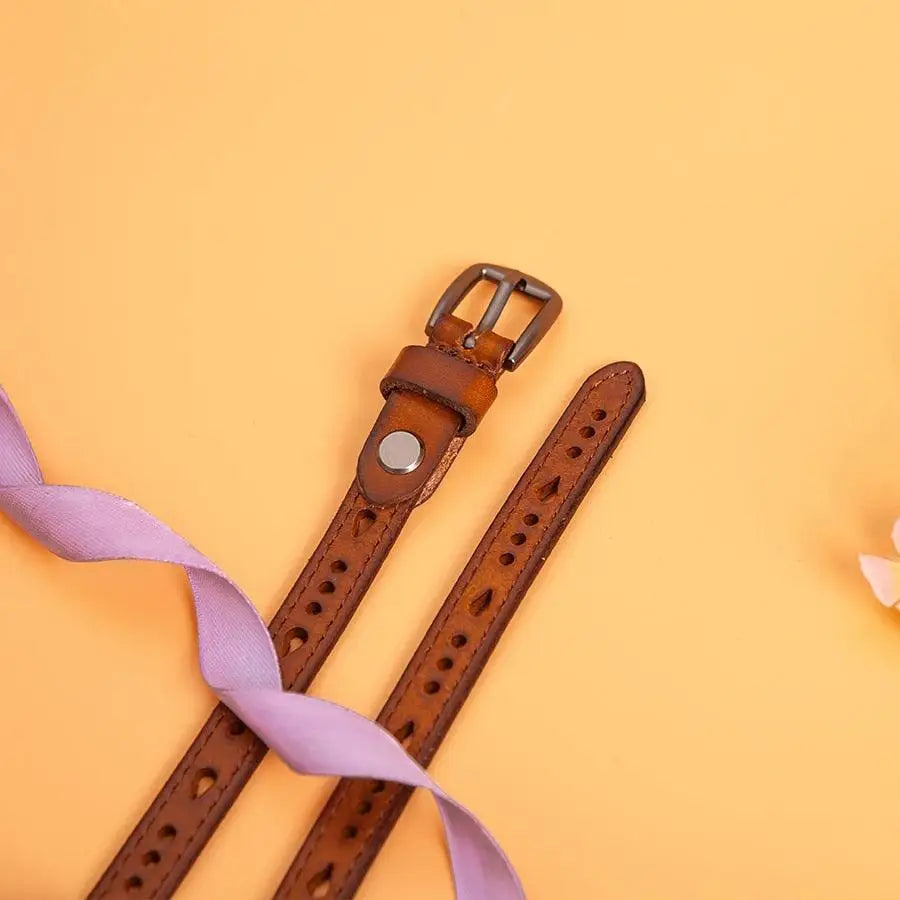 Anei Leather Belt with Metal Buckle and Knot Design, stylish leather belt accessory