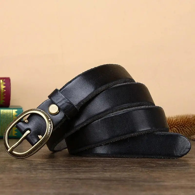 Anjali Leather Belt with Gold Buckle in Brown Leather for stylish accessory use