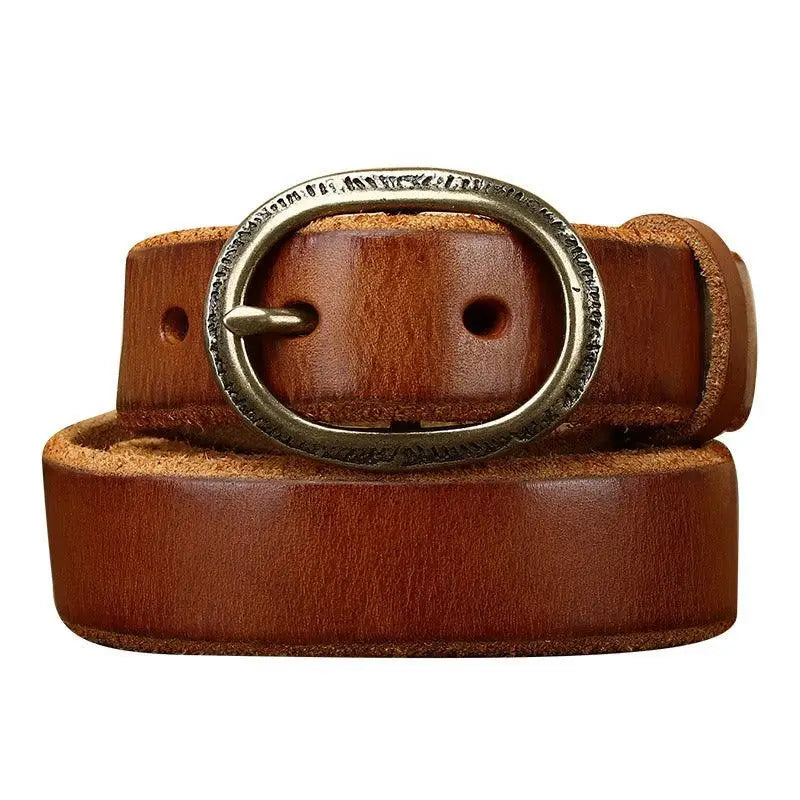 Anjali Leather Belt with Oval Buckle in Brown Leather and Gold Finish for stylish wear