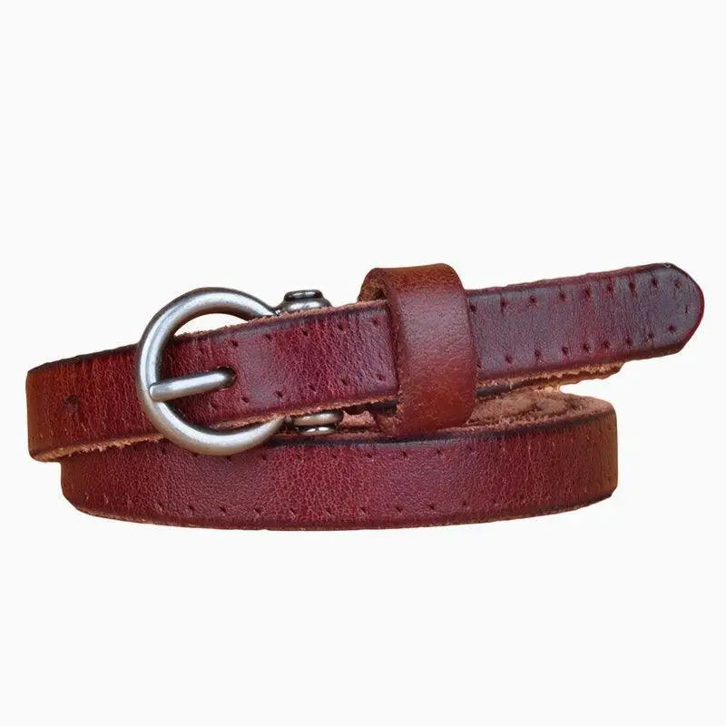 Burgundy leather belt with silver buckle from Colorful Leather Belts Set for Dresses and Outfits