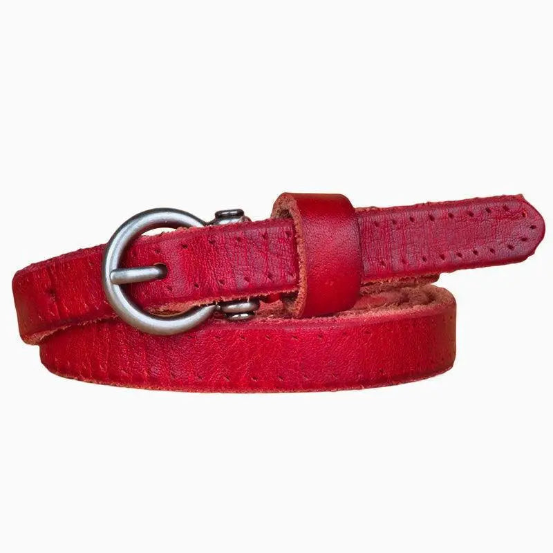 Red leather belt with silver buckle from the Colorful Leather Belts Set for Dresses and Outfits