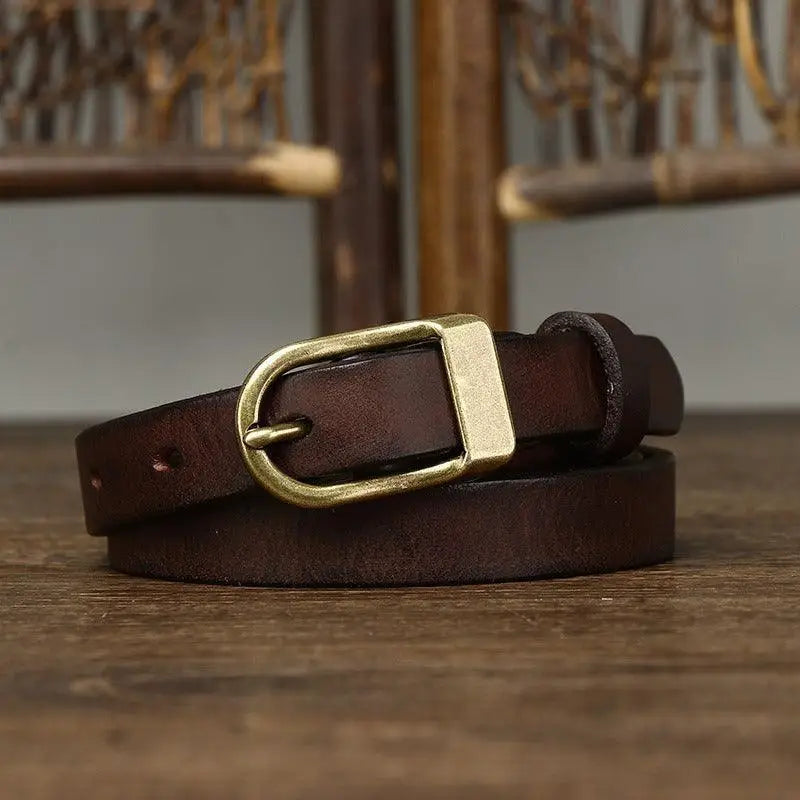 Full-grain leather belt with brass buckle from set of four stylish leather belts
