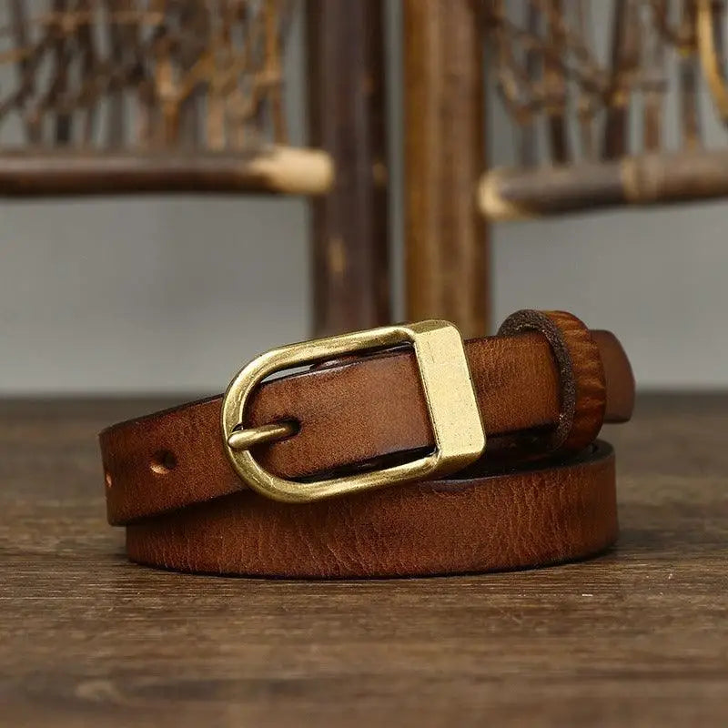 Full-grain leather belt with brass buckle from the set of four leather belts