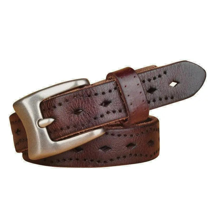 Bahiti Model brown leather belt with silver buckle for stylish men’s accessories