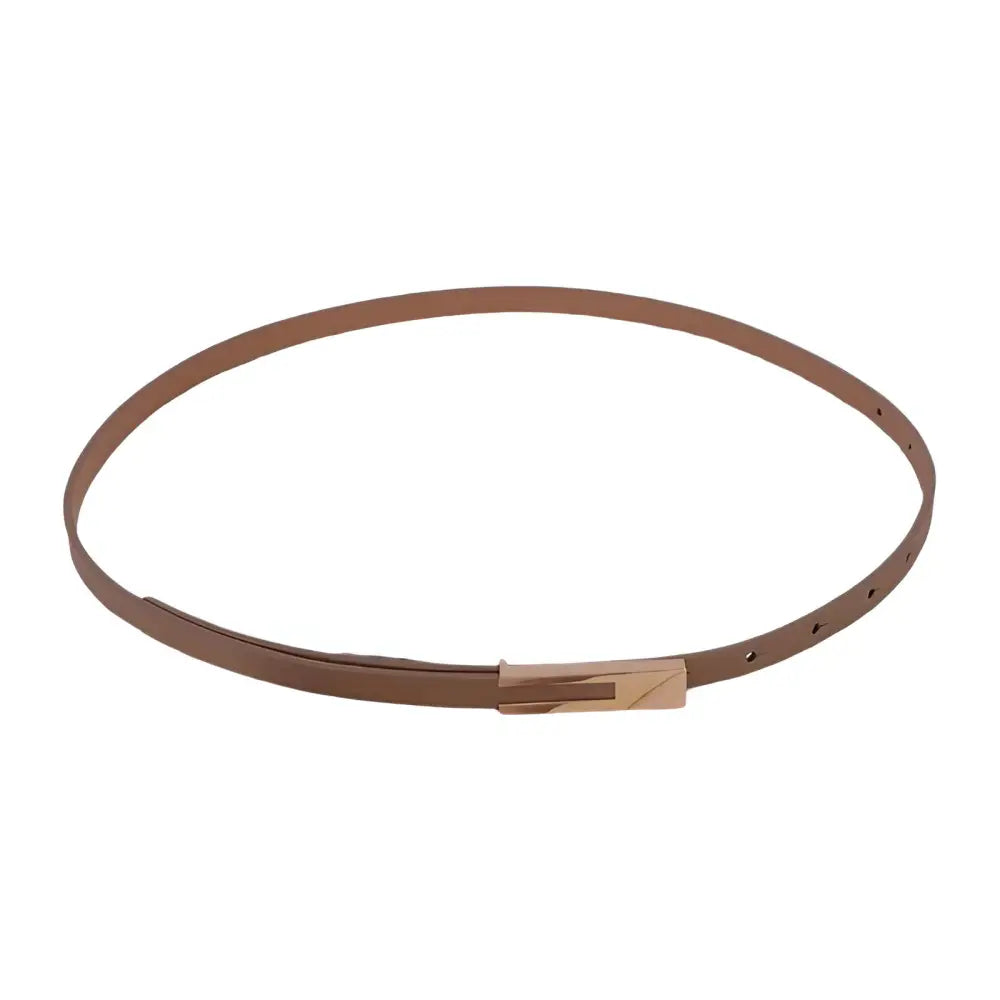 Women’s leather belt with a gold buckle, stylish brown design for women