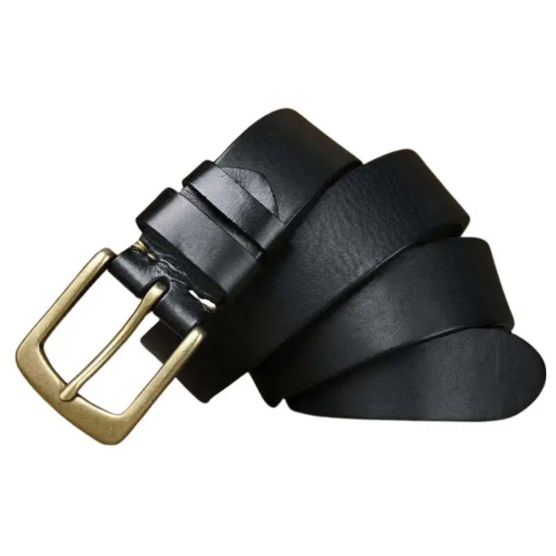 Black leather belt with brass buckle from Caesia Leather Belt for Men