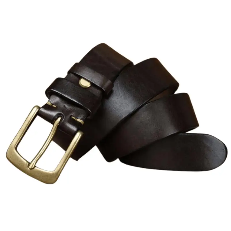 Caesia Leather Belt with Brass Buckle for Men, brown leather belt with gold buckle