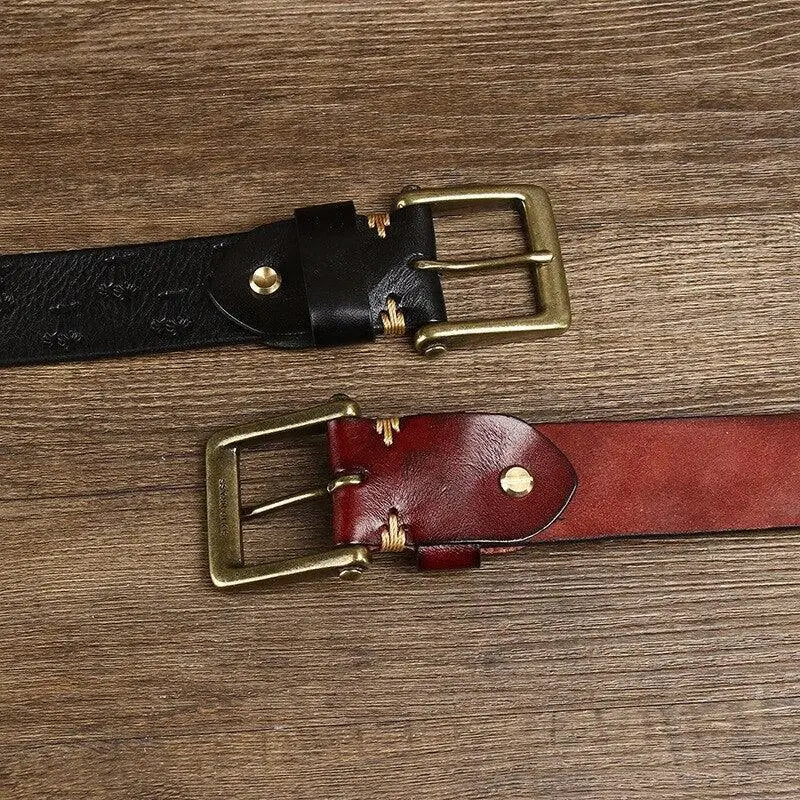 Women’s leather belt with metal buckle and Palm Tree pattern made from genuine leather