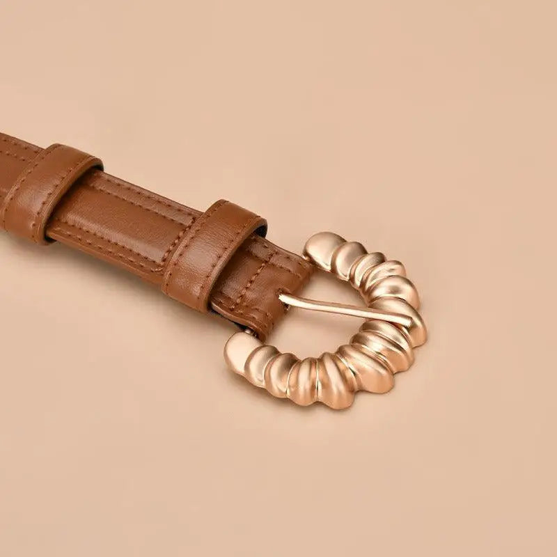 Brown Jila Leather Belt with Gold Buckle for Elegant Style