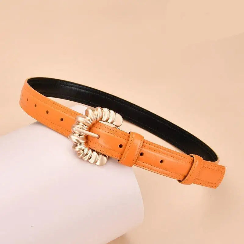 Orange Jila Leather Belt with Gold Buckle for Elegant Style