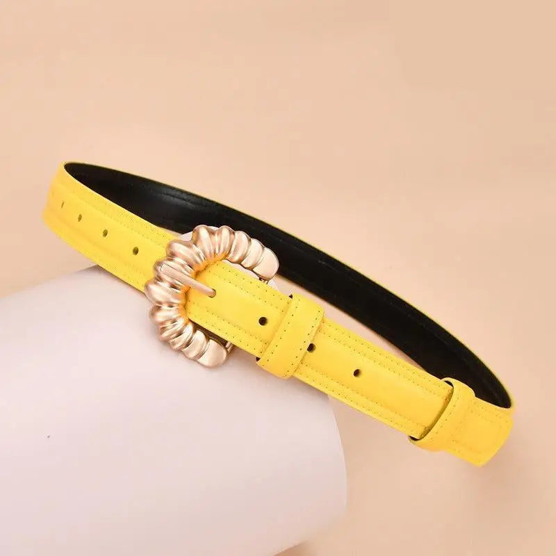 Yellow Jila Leather Belt with Gold Buckle for Elegant Style