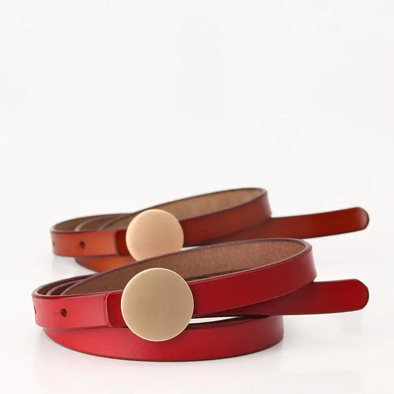 Kira Leather Belt with Round Buckle in Multiple Colors featuring two leather belts