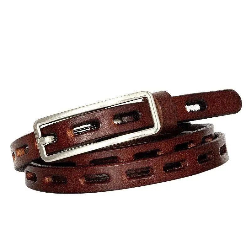 Brown leather belt with silver buckle made from genuine leather for elegant fashion